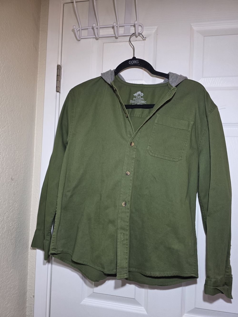 Thereabouts Green Hooded Button Front Shirt Youth L 14/16 Cotton Blend